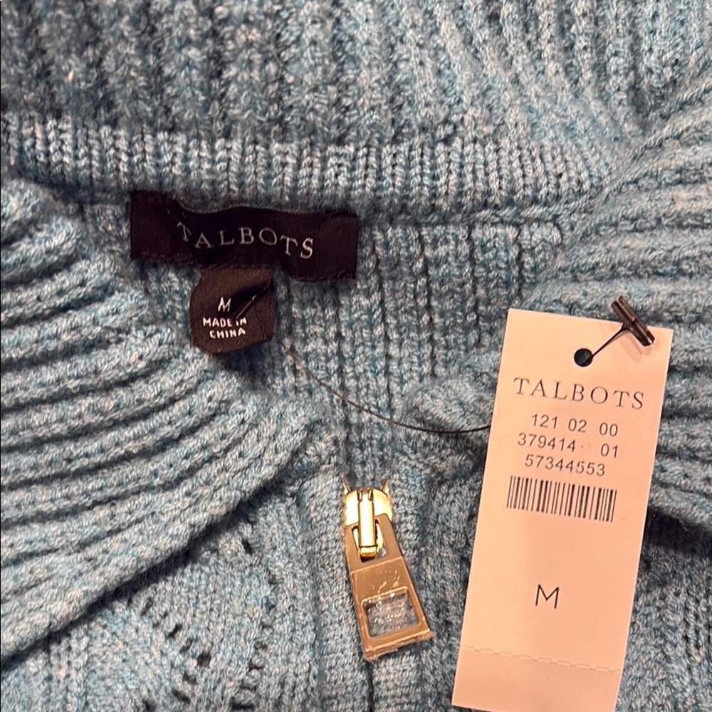 Talbots Blue Knit Zip-Up Sweater size medium - Picture 3 of 7